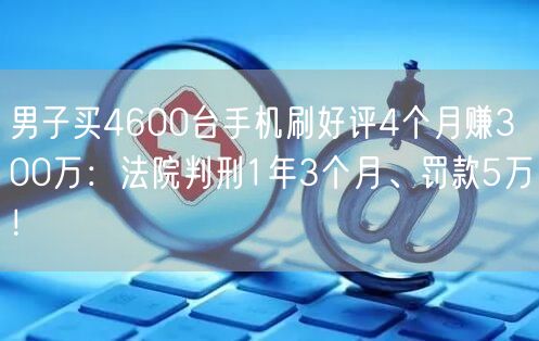 男子买4600台手机刷好评4个月赚300万：法院判刑1年3个月、罚款5万！