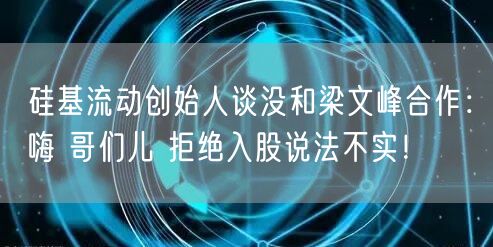 硅基流动创始人谈没和梁文峰合作：嗨 哥们儿 拒绝入股说法不实！