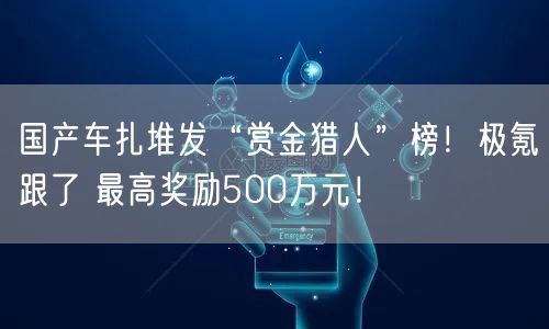 国产车扎堆发“赏金猎人”榜！极氪跟了 最高奖励500万元！