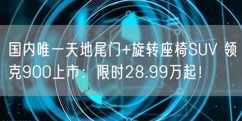 国内唯一天地尾门+旋转座椅SUV 领克900上市：限时28.99万起！