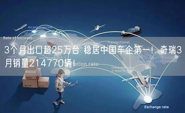 3个月出口超25万台 稳居中国车企第一！奇瑞3月销量214770辆！