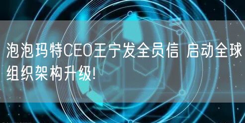 泡泡玛特CEO王宁发全员信 启动全球组织架构升级!